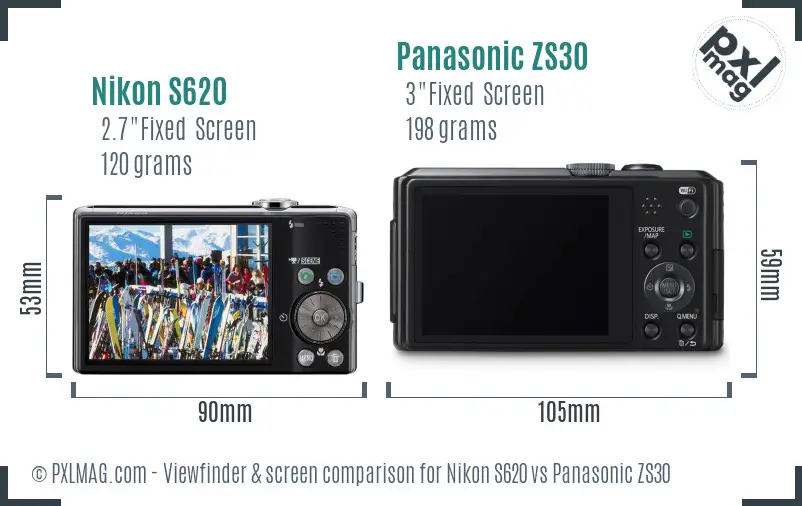 Nikon S620 vs Panasonic ZS30 Screen and Viewfinder comparison Nikon S620 vs Panasonic ZS30 Screen and Viewfinder comparison