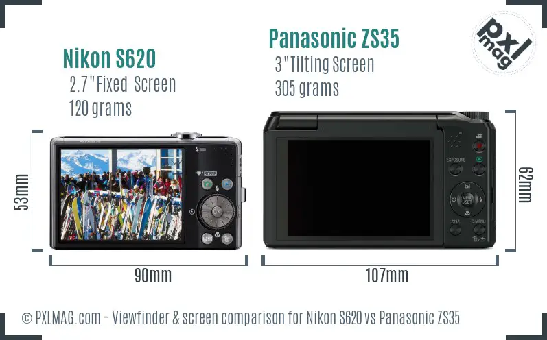 Nikon S620 vs Panasonic ZS35 Screen and Viewfinder comparison