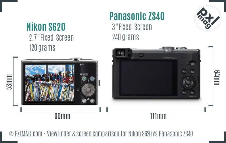 Nikon S620 vs Panasonic ZS40 Screen and Viewfinder comparison Nikon S620 vs Panasonic ZS40 Screen and Viewfinder comparison