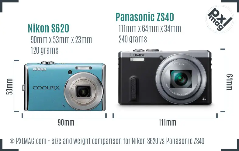 Nikon S620 vs Panasonic ZS40 size comparison Nikon S620 vs Panasonic ZS40 size comparison
