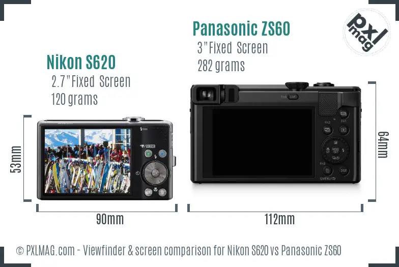 Nikon S620 vs Panasonic ZS60 Screen and Viewfinder comparison