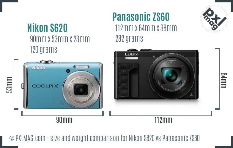 Nikon S620 vs Panasonic ZS60 size comparison