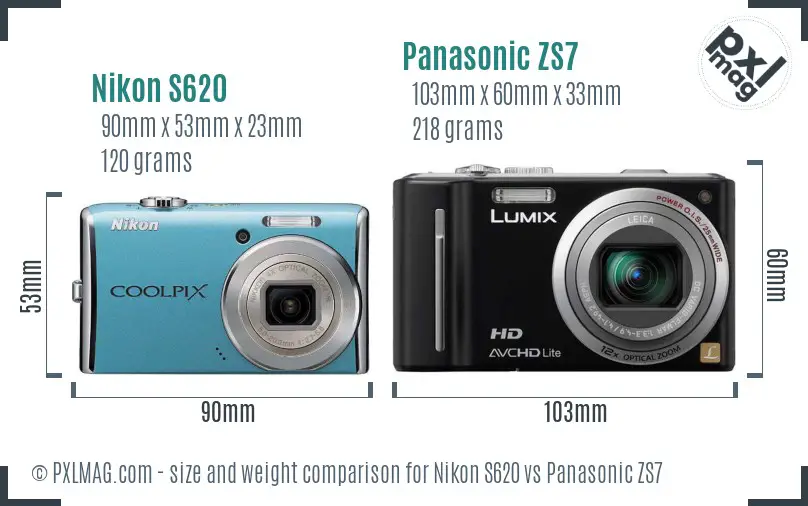 Nikon S620 vs Panasonic ZS7 size comparison