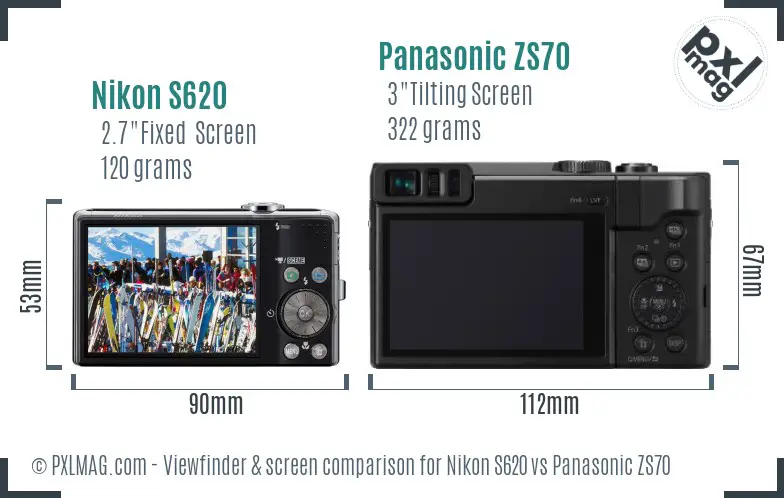 Nikon S620 vs Panasonic ZS70 Screen and Viewfinder comparison Nikon S620 vs Panasonic ZS70 Screen and Viewfinder comparison