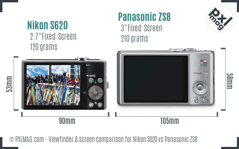 Nikon S620 vs Panasonic ZS8 Screen and Viewfinder comparison