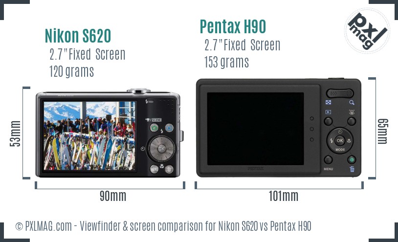 Nikon S620 vs Pentax H90 Screen and Viewfinder comparison