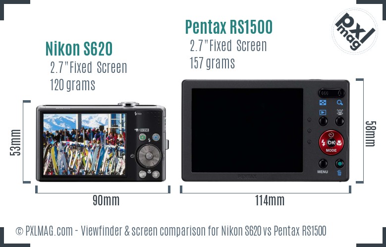 Nikon S620 vs Pentax RS1500 Screen and Viewfinder comparison