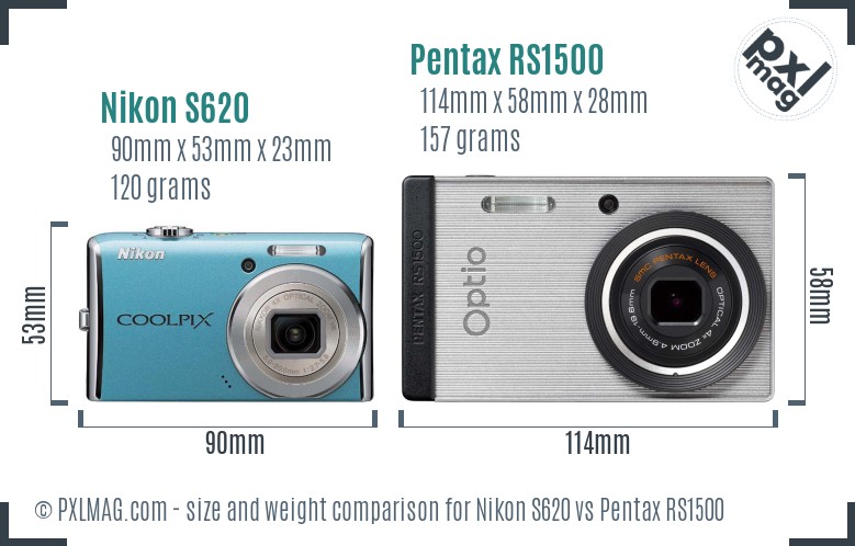 Nikon S620 vs Pentax RS1500 size comparison