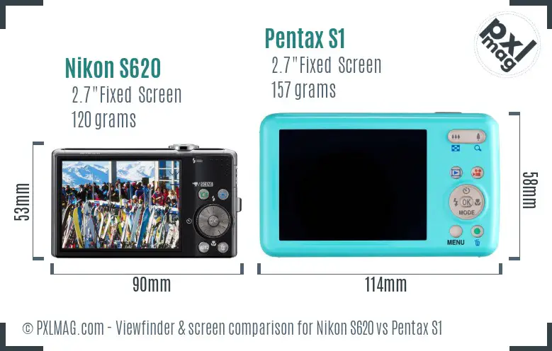 Nikon S620 vs Pentax S1 Screen and Viewfinder comparison Nikon S620 vs Pentax S1 Screen and Viewfinder comparison
