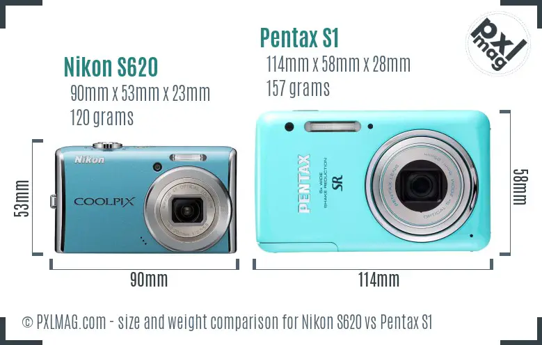 Nikon S620 vs Pentax S1 size comparison Nikon S620 vs Pentax S1 size comparison