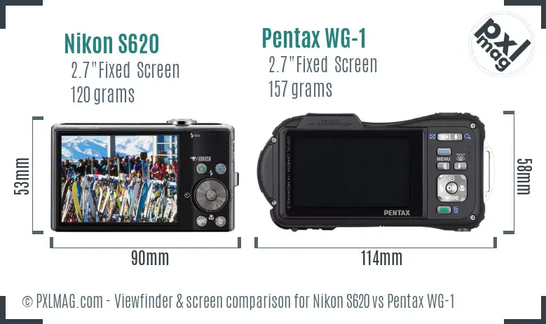 Nikon S620 vs Pentax WG-1 Screen and Viewfinder comparison