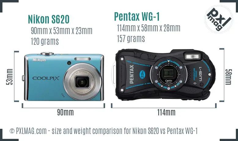 Nikon S620 vs Pentax WG-1 size comparison
