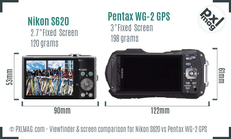 Nikon S620 vs Pentax WG-2 GPS Screen and Viewfinder comparison Nikon S620 vs Pentax WG-2 GPS Screen and Viewfinder comparison