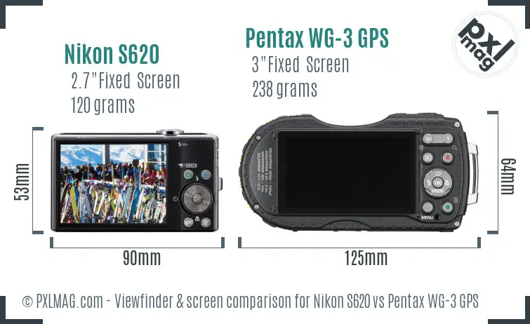 Nikon S620 vs Pentax WG-3 GPS Screen and Viewfinder comparison