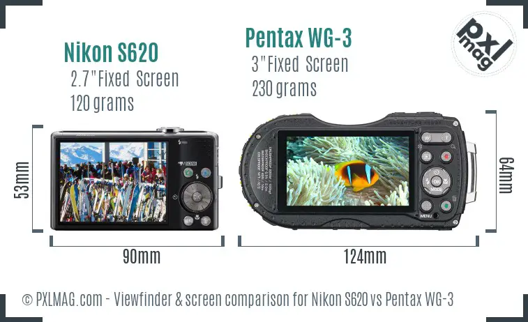 Nikon S620 vs Pentax WG-3 Screen and Viewfinder comparison Nikon S620 vs Pentax WG-3 Screen and Viewfinder comparison
