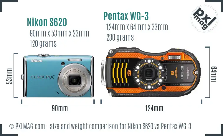Nikon S620 vs Pentax WG-3 size comparison Nikon S620 vs Pentax WG-3 size comparison