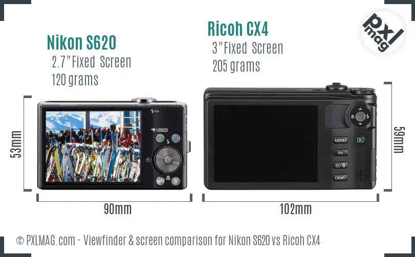 Nikon S620 vs Ricoh CX4 Screen and Viewfinder comparison Nikon S620 vs Ricoh CX4 Screen and Viewfinder comparison