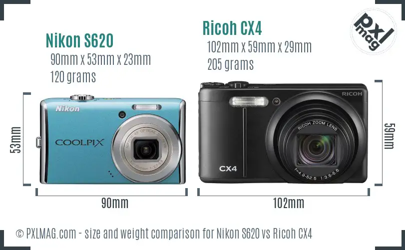 Nikon S620 vs Ricoh CX4 size comparison Nikon S620 vs Ricoh CX4 size comparison