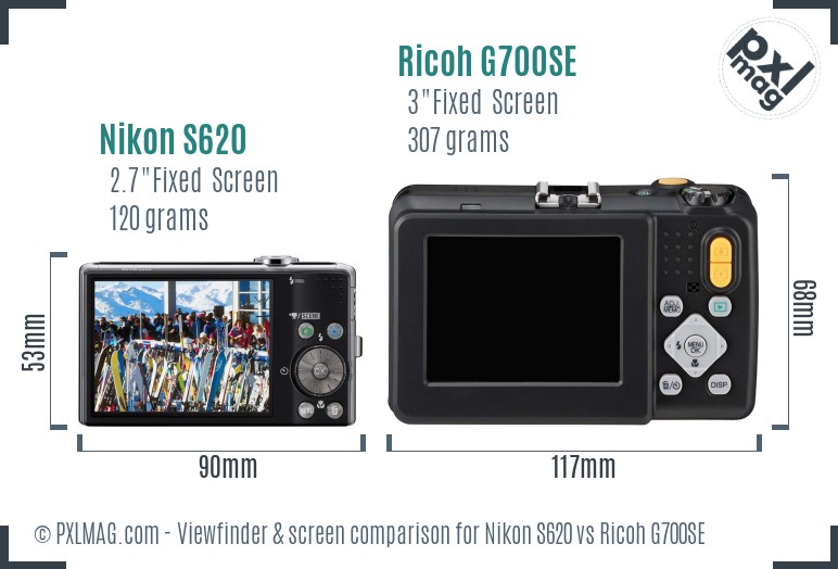 Nikon S620 vs Ricoh G700SE Screen and Viewfinder comparison