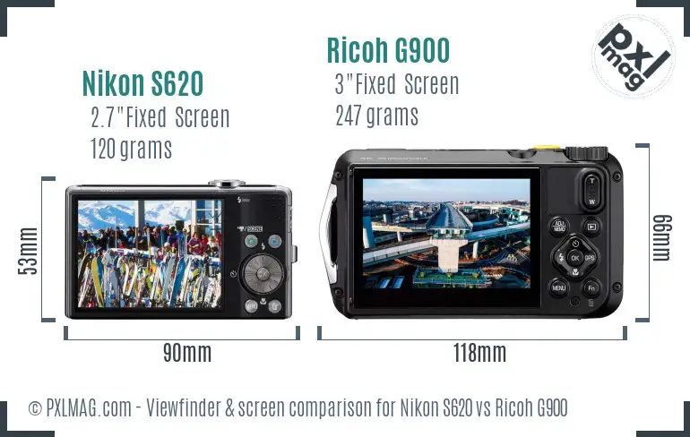 Nikon S620 vs Ricoh G900 Screen and Viewfinder comparison Nikon S620 vs Ricoh G900 Screen and Viewfinder comparison