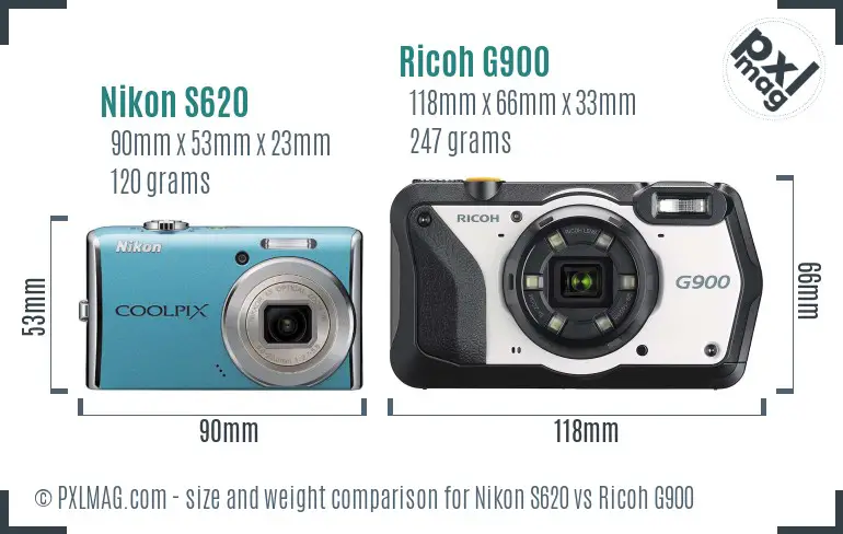 Nikon S620 vs Ricoh G900 size comparison Nikon S620 vs Ricoh G900 size comparison