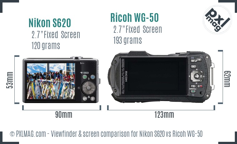 Nikon S620 vs Ricoh WG-50 Screen and Viewfinder comparison