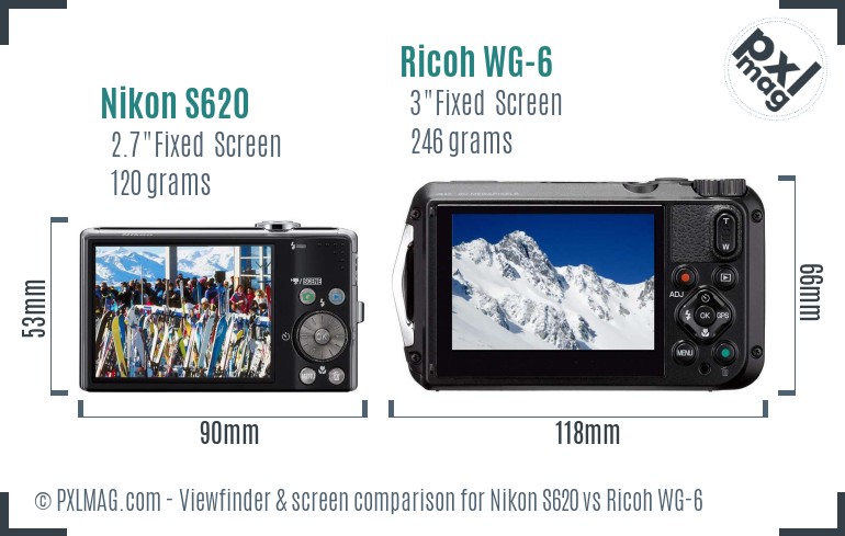 Nikon S620 vs Ricoh WG-6 Screen and Viewfinder comparison