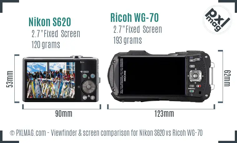 Nikon S620 vs Ricoh WG-70 Screen and Viewfinder comparison Nikon S620 vs Ricoh WG-70 Screen and Viewfinder comparison