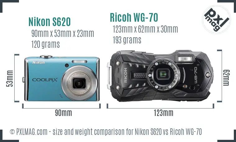 Nikon S620 vs Ricoh WG-70 size comparison Nikon S620 vs Ricoh WG-70 size comparison