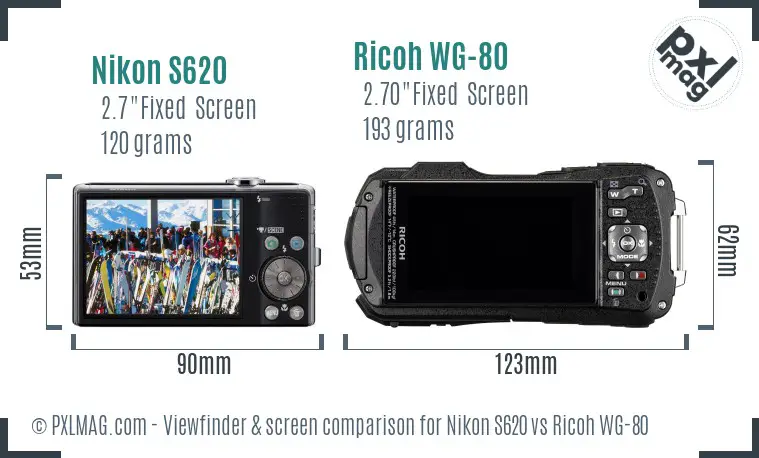 Nikon S620 vs Ricoh WG-80 Screen and Viewfinder comparison
