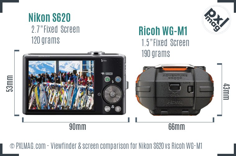 Nikon S620 vs Ricoh WG-M1 Screen and Viewfinder comparison