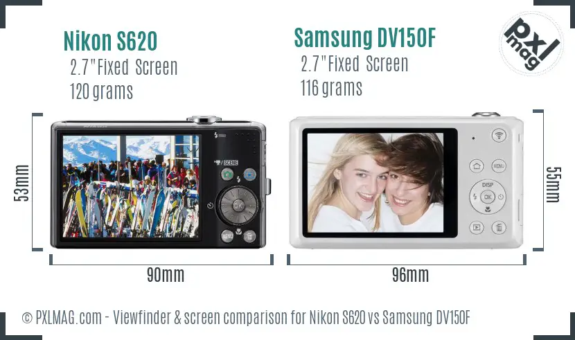 Nikon S620 vs Samsung DV150F Screen and Viewfinder comparison