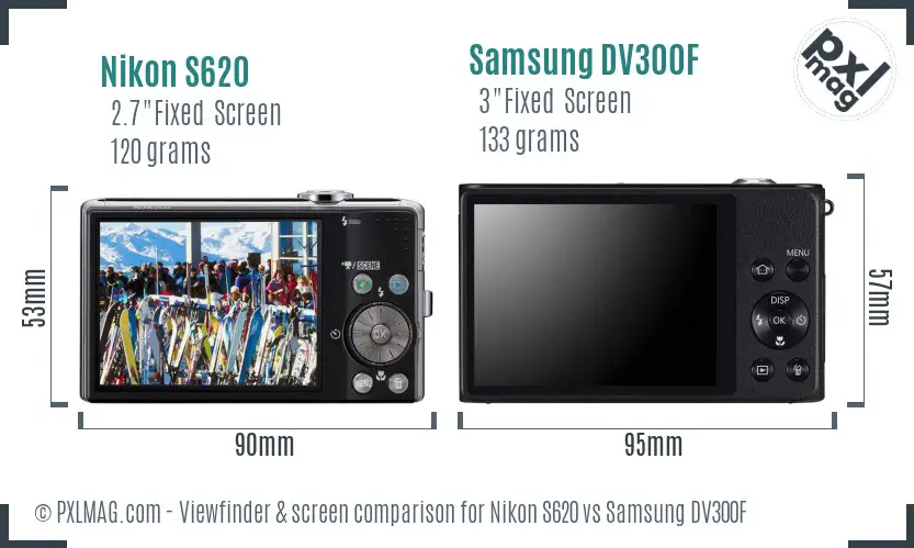 Nikon S620 vs Samsung DV300F Screen and Viewfinder comparison