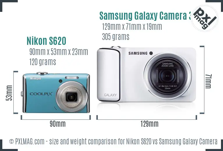 Nikon S620 vs Samsung Galaxy Camera 3G size comparison