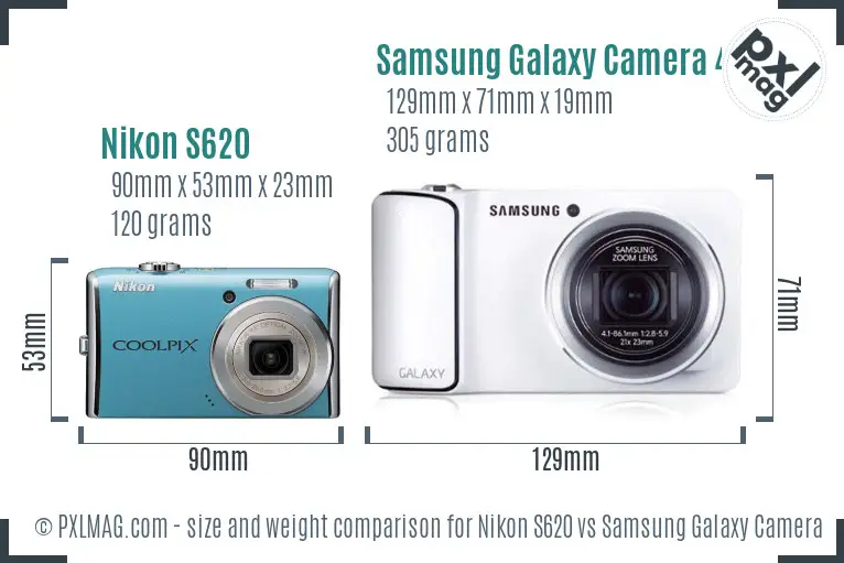 Nikon S620 vs Samsung Galaxy Camera 4G size comparison