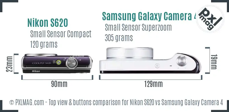 Nikon S620 vs Samsung Galaxy Camera 4G top view buttons comparison