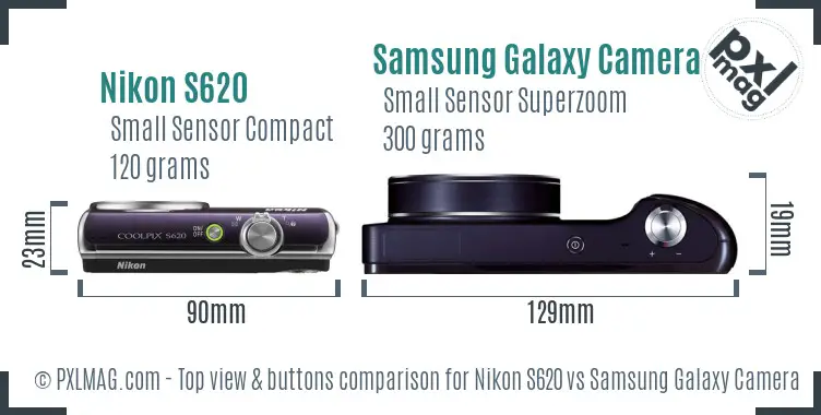 Nikon S620 vs Samsung Galaxy Camera top view buttons comparison Nikon S620 vs Samsung Galaxy Camera top view buttons comparison
