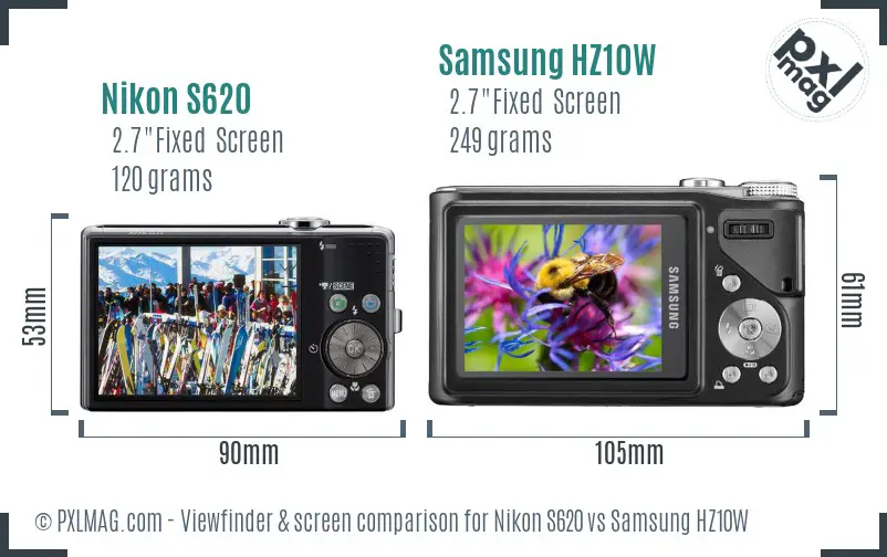 Nikon S620 vs Samsung HZ10W Screen and Viewfinder comparison