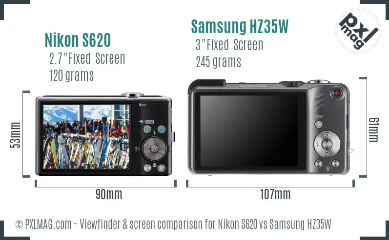 Nikon S620 vs Samsung HZ35W Screen and Viewfinder comparison