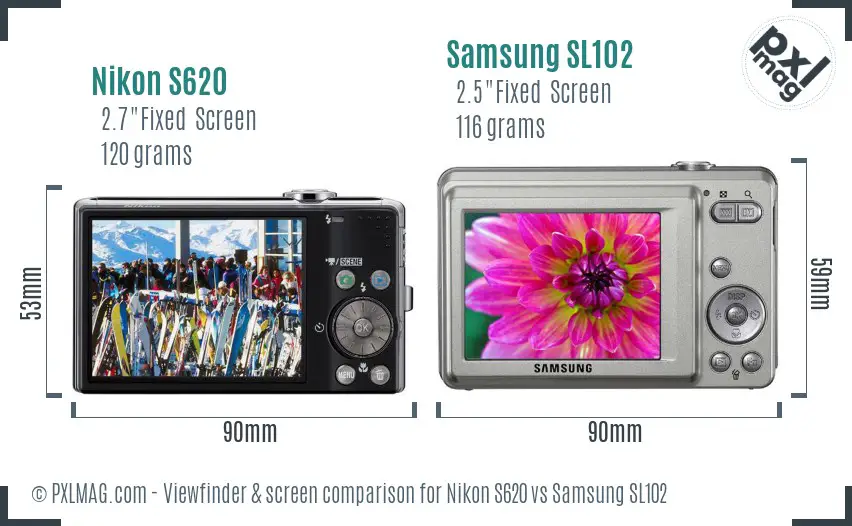 Nikon S620 vs Samsung SL102 Screen and Viewfinder comparison