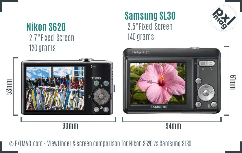 Nikon S620 vs Samsung SL30 Screen and Viewfinder comparison