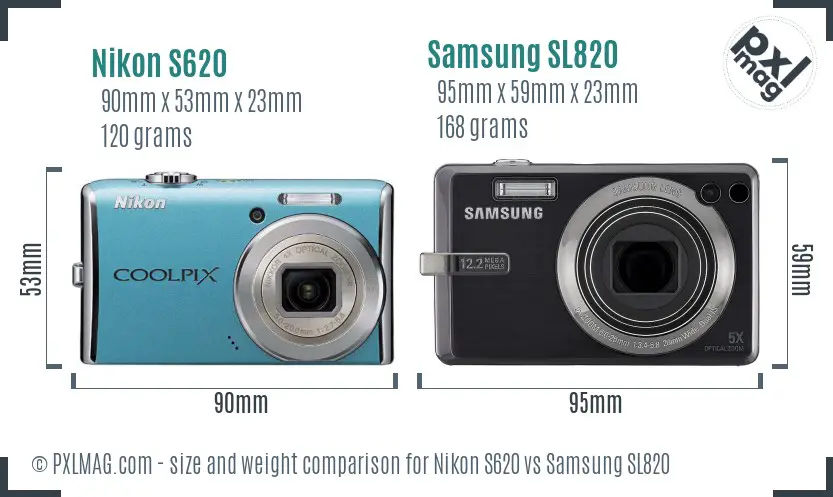 Nikon S620 vs Samsung SL820 size comparison