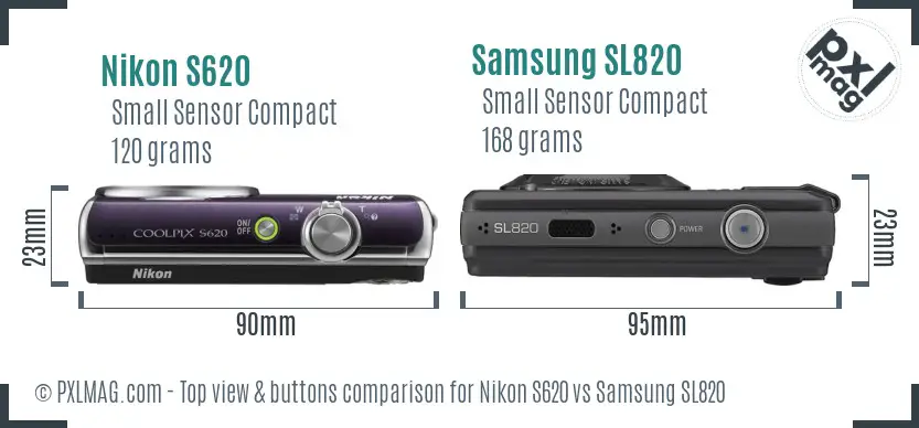 Nikon S620 vs Samsung SL820 top view buttons comparison
