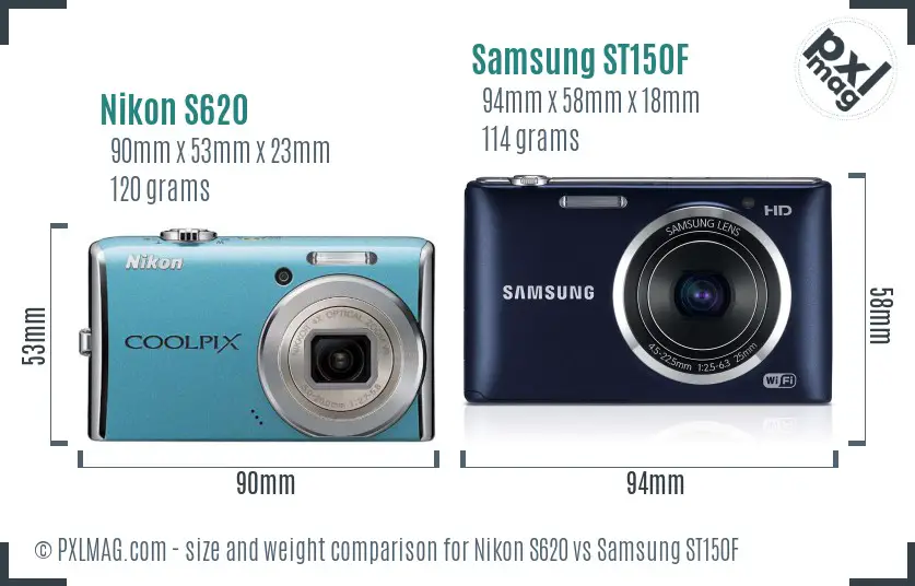 Nikon S620 vs Samsung ST150F size comparison