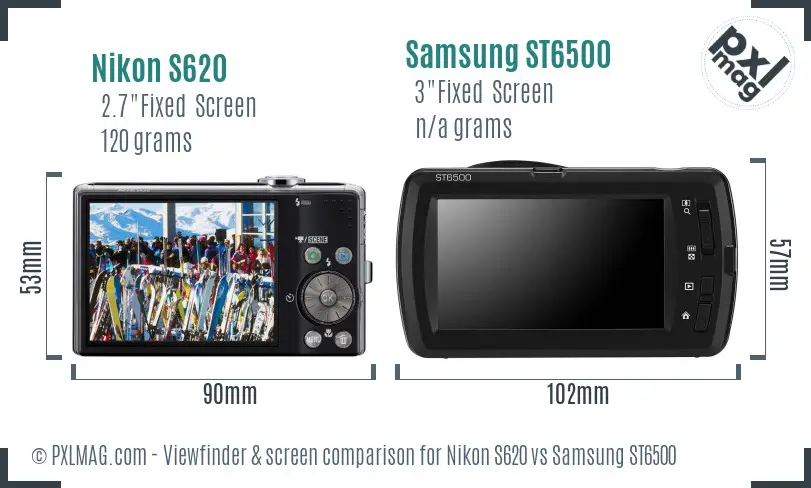 Nikon S620 vs Samsung ST6500 Screen and Viewfinder comparison