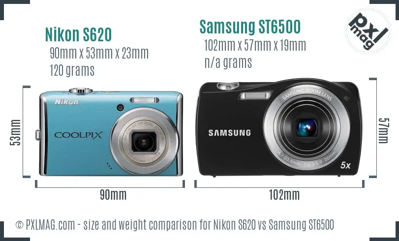 Nikon S620 vs Samsung ST6500 size comparison