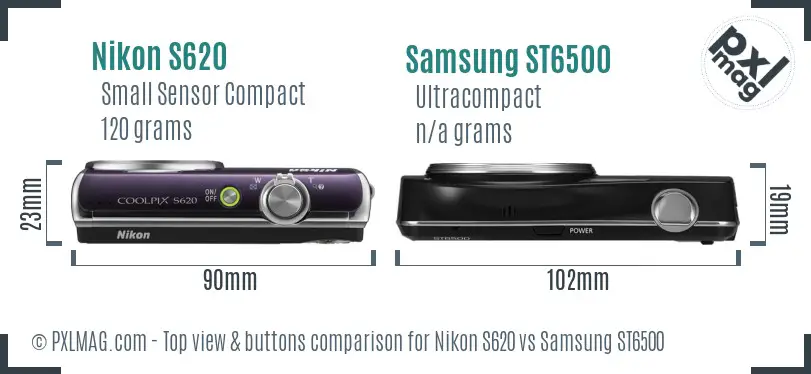 Nikon S620 vs Samsung ST6500 top view buttons comparison