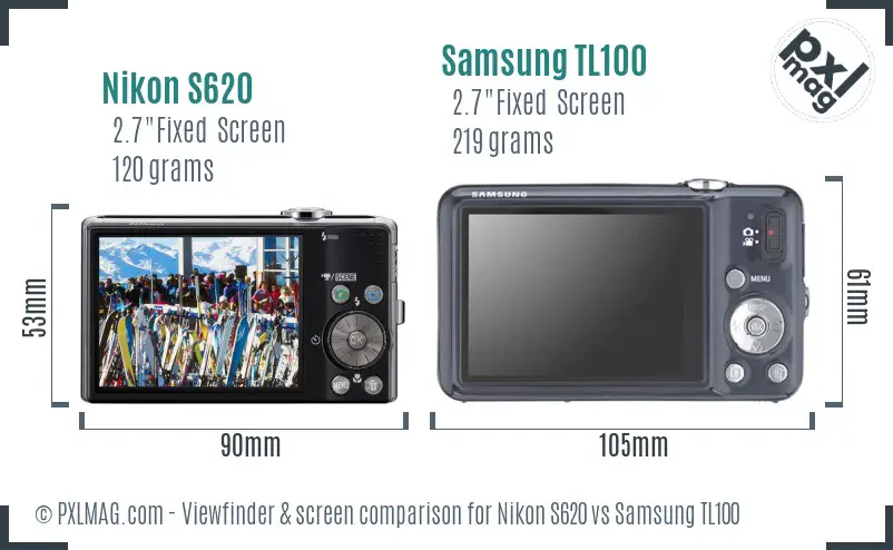Nikon S620 vs Samsung TL100 Screen and Viewfinder comparison