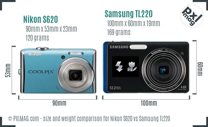 Nikon S620 vs Samsung TL220 size comparison