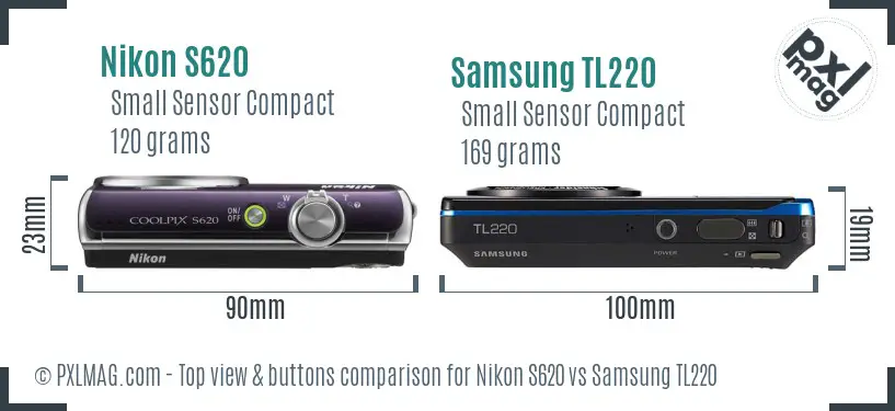 Nikon S620 vs Samsung TL220 top view buttons comparison
